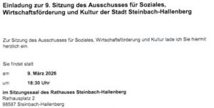 9. Sitzung des Sozialausschuss der Stadt Steinbach-Hallenberg am 09.03.2026