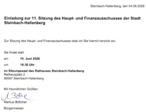 11. Sitzung des Haupt- und Finanzausschuss der Stadt Steinbach-Hallenberg 10.06.2026
